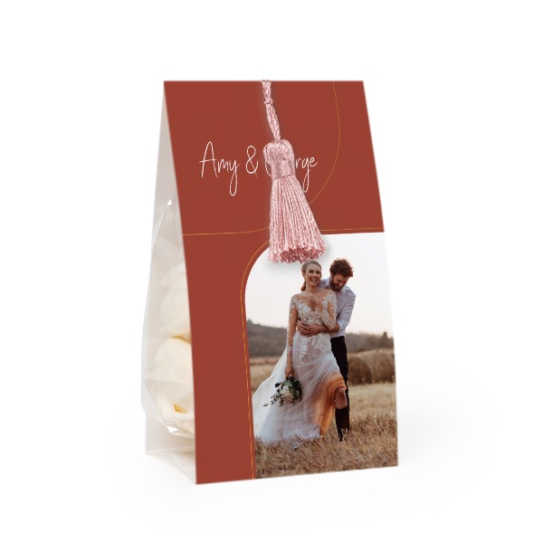 Candy bag with photo-wrapping and magnolia tassel - set of 24