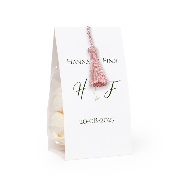 Candy bag with photo-wrapping and magnolia tassel - set of 24