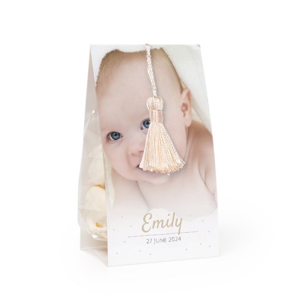 Candy bag with photo-wrapping and vanilla tassel - set of 12