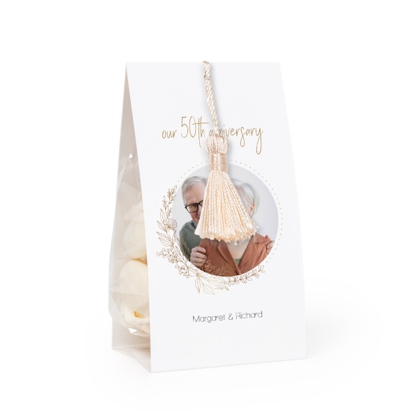 Candy bag with photo-wrapping and vanilla tassel - set of 12