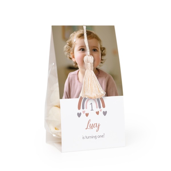 Candy bag with photo-wrapping and vanilla tassel - set of 12