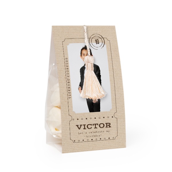 Candy bag with photo-wrapping and vanilla tassel - set of 12