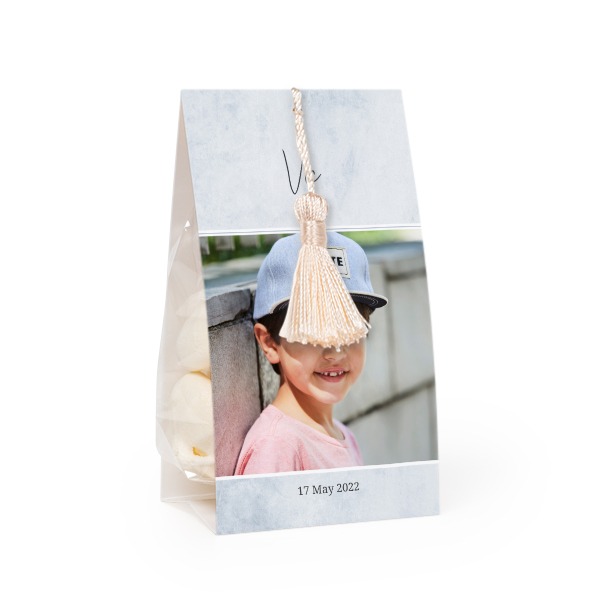 Candy bag with photo-wrapping and vanilla tassel - set of 12