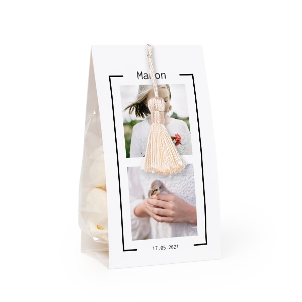 Candy bag with photo-wrapping and vanilla tassel - set of 12