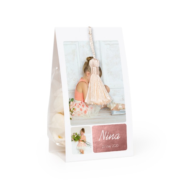 Candy bag with photo-wrapping and vanilla tassel - set of 12