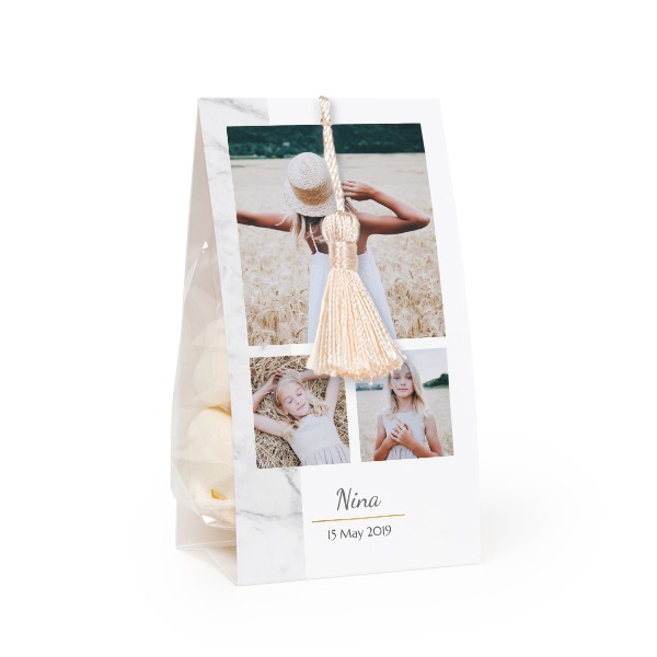 Candy bag with photo-wrapping and vanilla tassel - set of 24