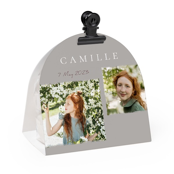 Candy bag with rounded photo-wrapping and black clip - 12 pcs