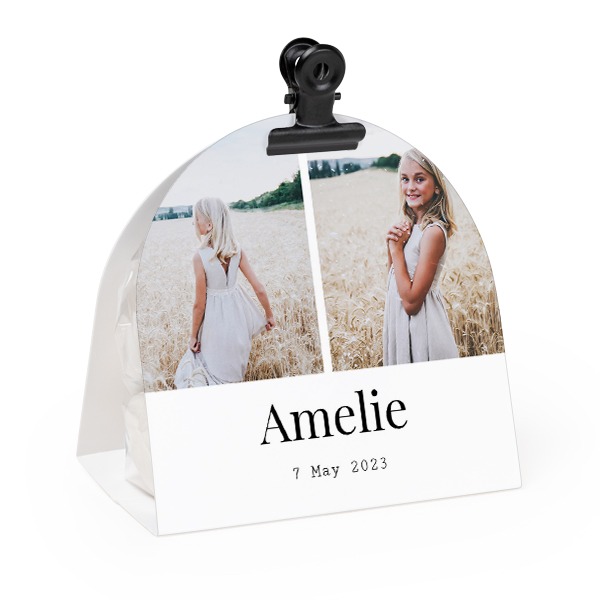 Candy bag with rounded photo-wrapping and black clip - 12 pcs