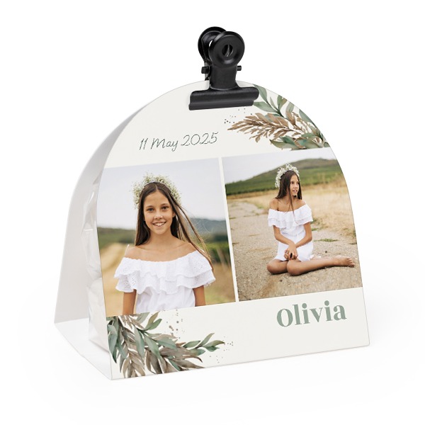 Candy bag with rounded photo-wrapping and black clip - 24 pcs