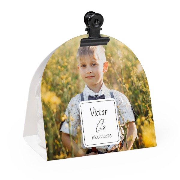 Candy bag with rounded photo-wrapping and black clip - 24 pcs