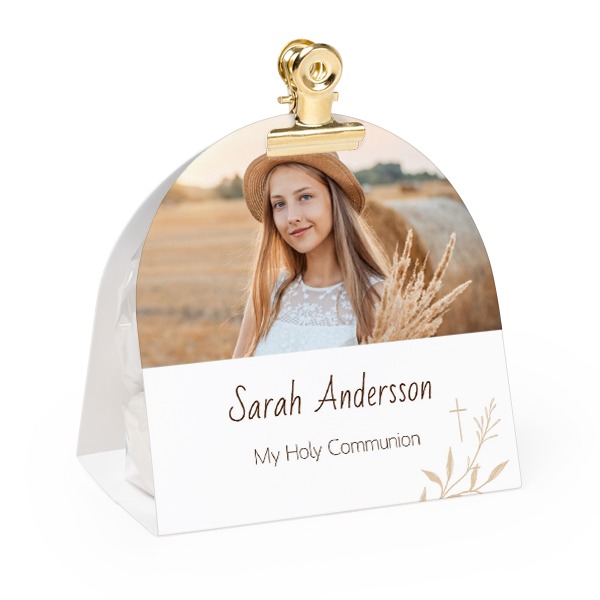 Candy bag with rounded photo-wrapping and gold clip - 12 pcs
