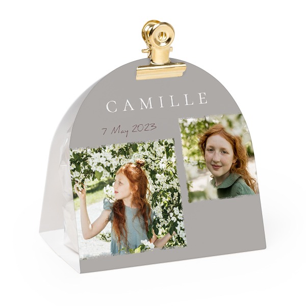 Candy bag with rounded photo-wrapping and gold clip - 24 pcs