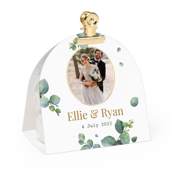 Candy bag with rounded photo-wrapping and gold clip - 24 pcs