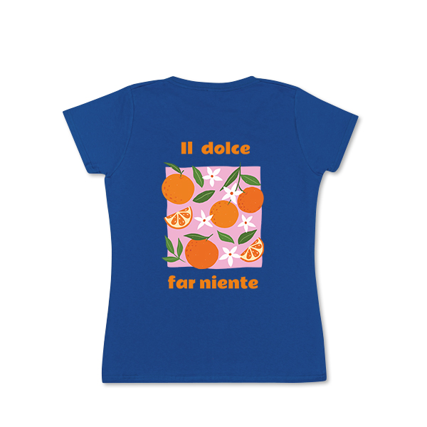 Frauen T-Shirt Korallenblau Rückseite