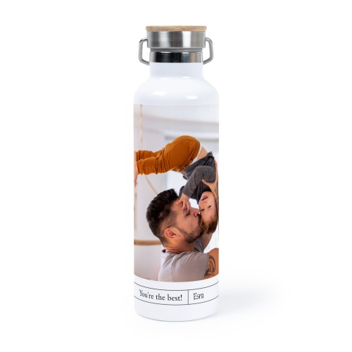 Personalisierte Trinkflasche mit Bambusdeckel (750 ml, Weiss)