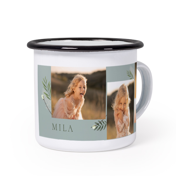 Emaille Tasse Weiss-schwarz Emaille Tasse Weiss-schwarz