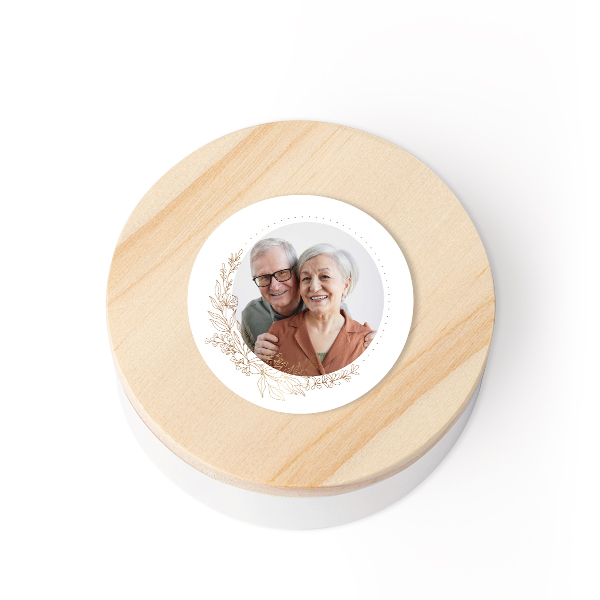 Geschenkdoosje met houten deksel en sticker (set van 12)