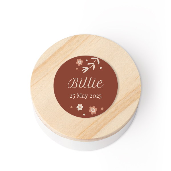 Geschenkdose mit Holzdeckel und Sticker - 12 Stk.