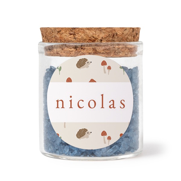 Mini-Glas mit rundem Sticker u. blauem Badesalz - 12 Stk.