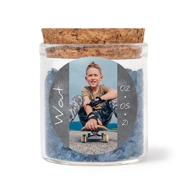 Mini bocal avec stickers rond et sel de bain bleu (lot de 12)