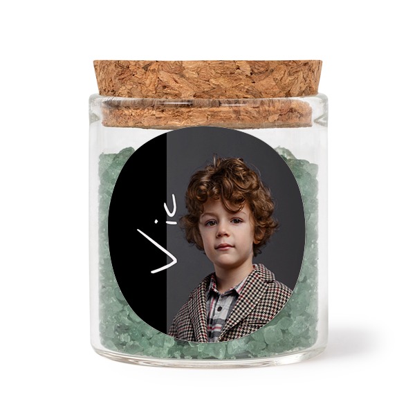Mini bocal avec stickers rond et sel de bain vert (lot de 12)