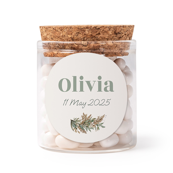 Glass jars with round stickers - set of 12 Glass jars with round stickers - set of 12
