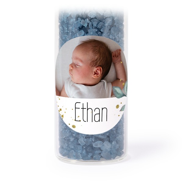 Tube avec sticker rond & sel de bain bleu (lot de 12) Tube avec sticker rond & sel de bain bleu (lot de 12)