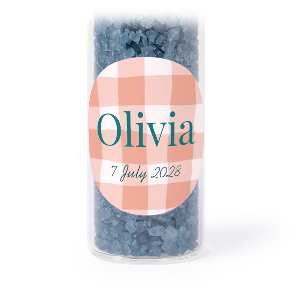 Glazen buisjes met ronde stickers & blauw badzout - set van 12