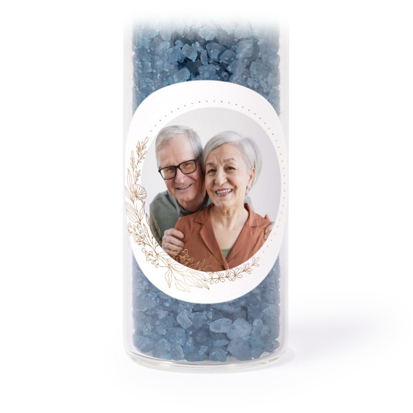 Mini-Glasröhrchen Set mit runden Stickern & Badesalz Blau - 12 Stk.