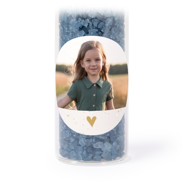 Glazen buisjes met ronde stickers & blauw badzout - set van 12
