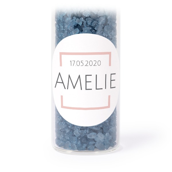 Glazen buisjes met ronde stickers & blauw badzout - set van 12