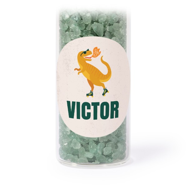 Glazen buisjes met ronde stickers & groen badzout - set van 12