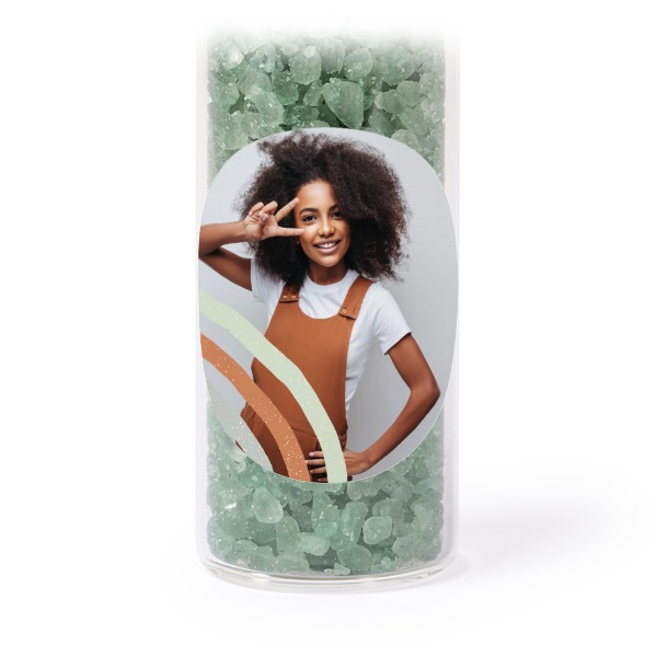 Glazen buisjes met ronde stickers & groen badzout - set van 12