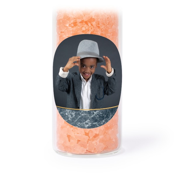 Glazen buisjes met ronde stickers & roze badzout - set van 12