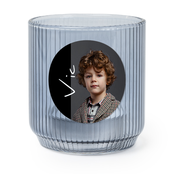 Personalised Blue Glass Tealight Holder with Round Stickers – Set of 6