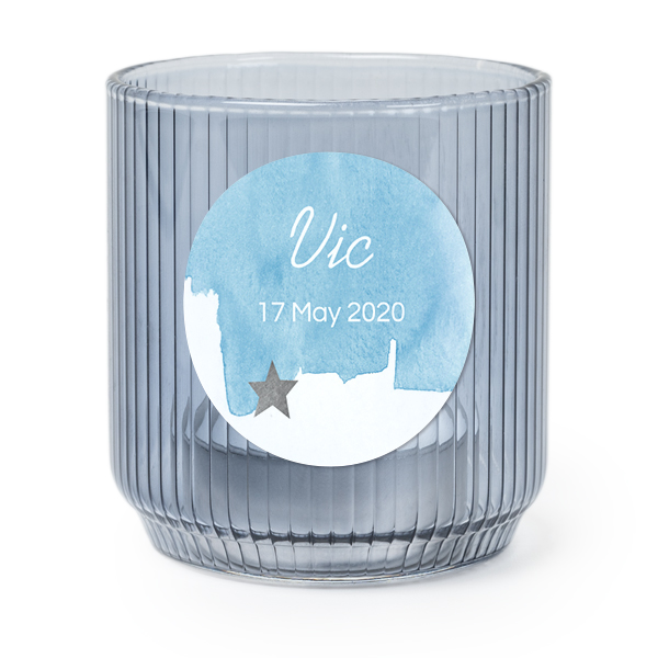 Theelichthouder blauw met ronde sticker - set van 6