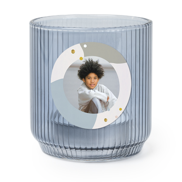 Theelichthouder blauw met ronde sticker - set van 6 Theelichthouder blauw met ronde sticker - set van 6