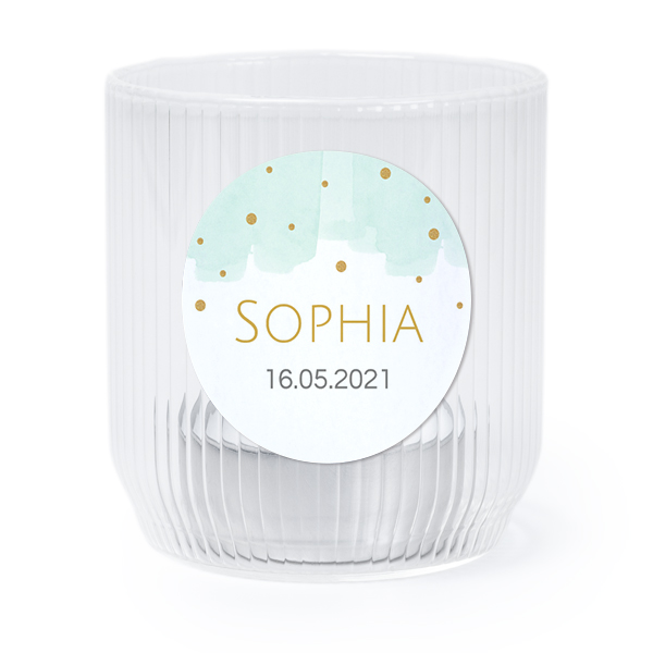 Personalised Clear Glass Tealight Holder with Round Stickers – Set of 6
