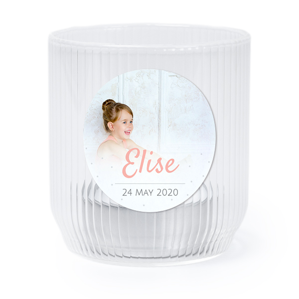 Personalised Clear Glass Tealight Holder with Round Stickers – Set of 6
