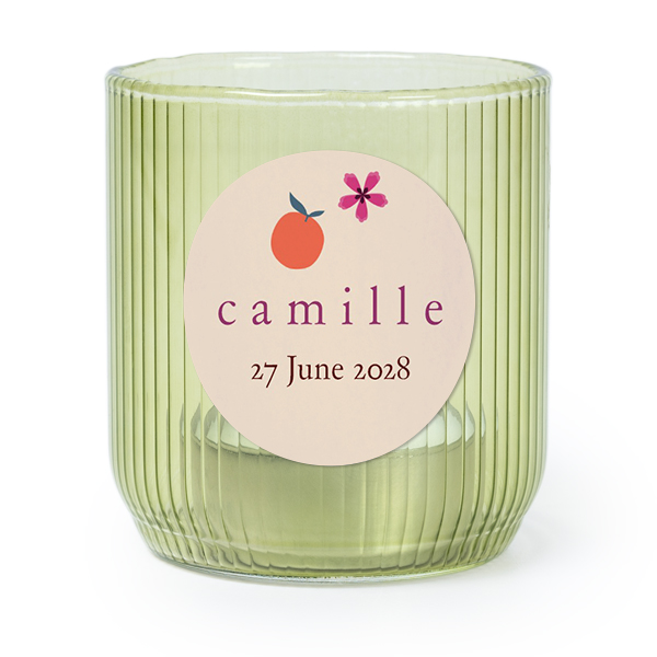 Personalised Green Glass Tealight Holder with Round Stickers – Set of 6