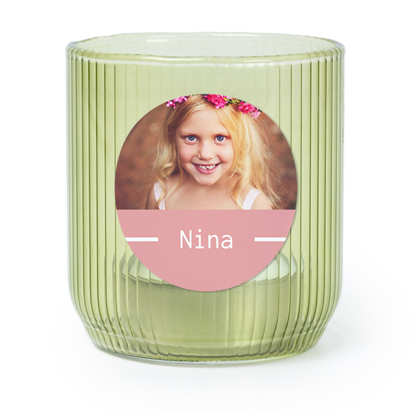 Personalised Green Glass Tealight Holder with Round Stickers – Set of 6
