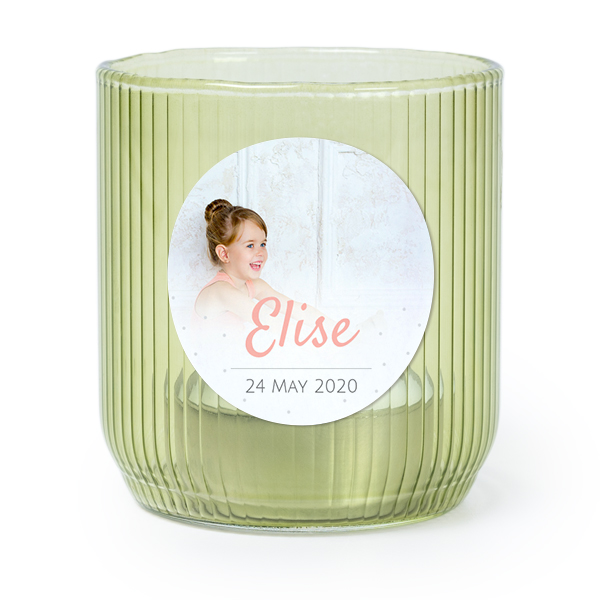 Personalised Green Glass Tealight Holder with Round Stickers – Set of 6