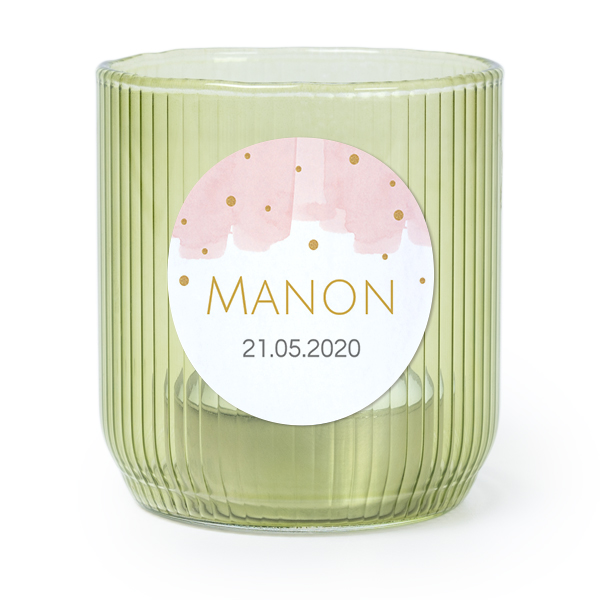Personalised Green Glass Tealight Holder with Round Stickers – Set of 6