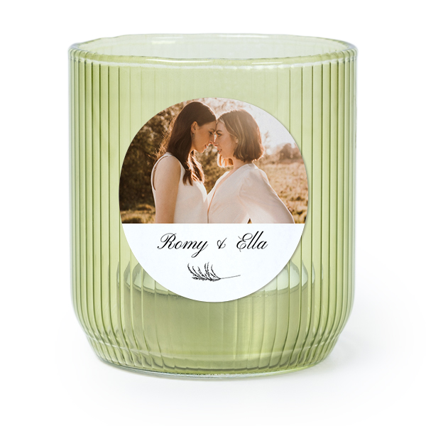 Personalised Green Glass Tealight Holder with Round Stickers – Set of 6