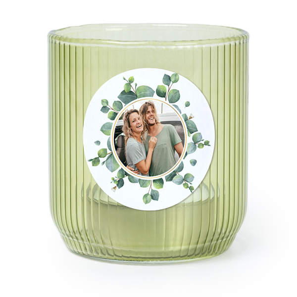 Waxinelichthouder groen met ronde sticker - set van 6