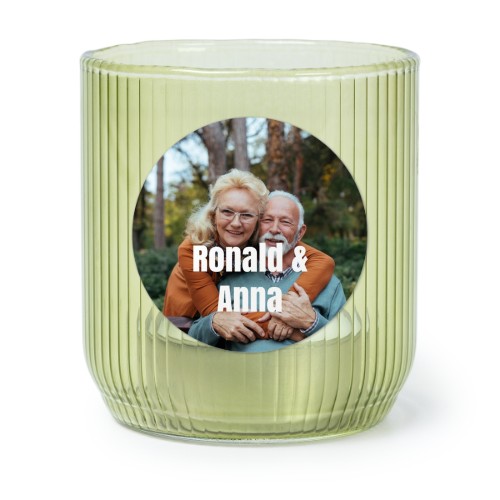 Personalised Green Glass Tealight Holder with Round Stickers – Set of 6