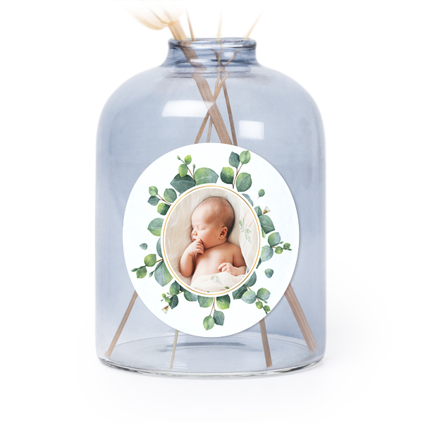 Glazen vaasjes blauw met ronde sticker - set van 6 Glazen vaasjes blauw met ronde sticker - set van 6