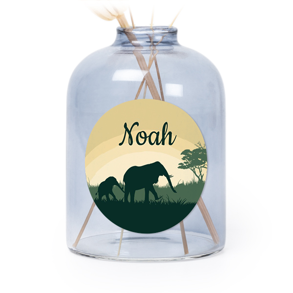 Glazen vaasjes blauw met ronde sticker - set van 6 Glazen vaasjes blauw met ronde sticker - set van 6