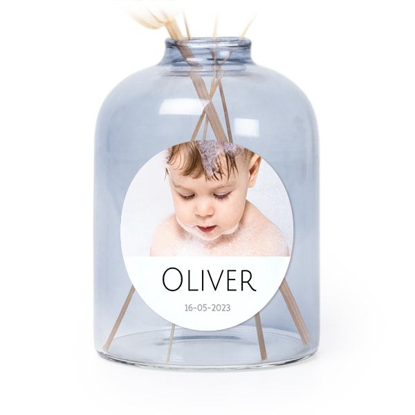 Glazen vaasjes blauw met ronde sticker - set van 6 Glazen vaasjes blauw met ronde sticker - set van 6