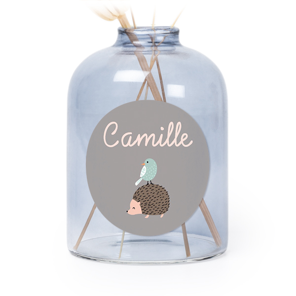 Glazen vaasjes blauw met ronde sticker - set van 6 Glazen vaasjes blauw met ronde sticker - set van 6
